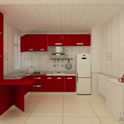 厨房带吧台红色橱柜装修效果图