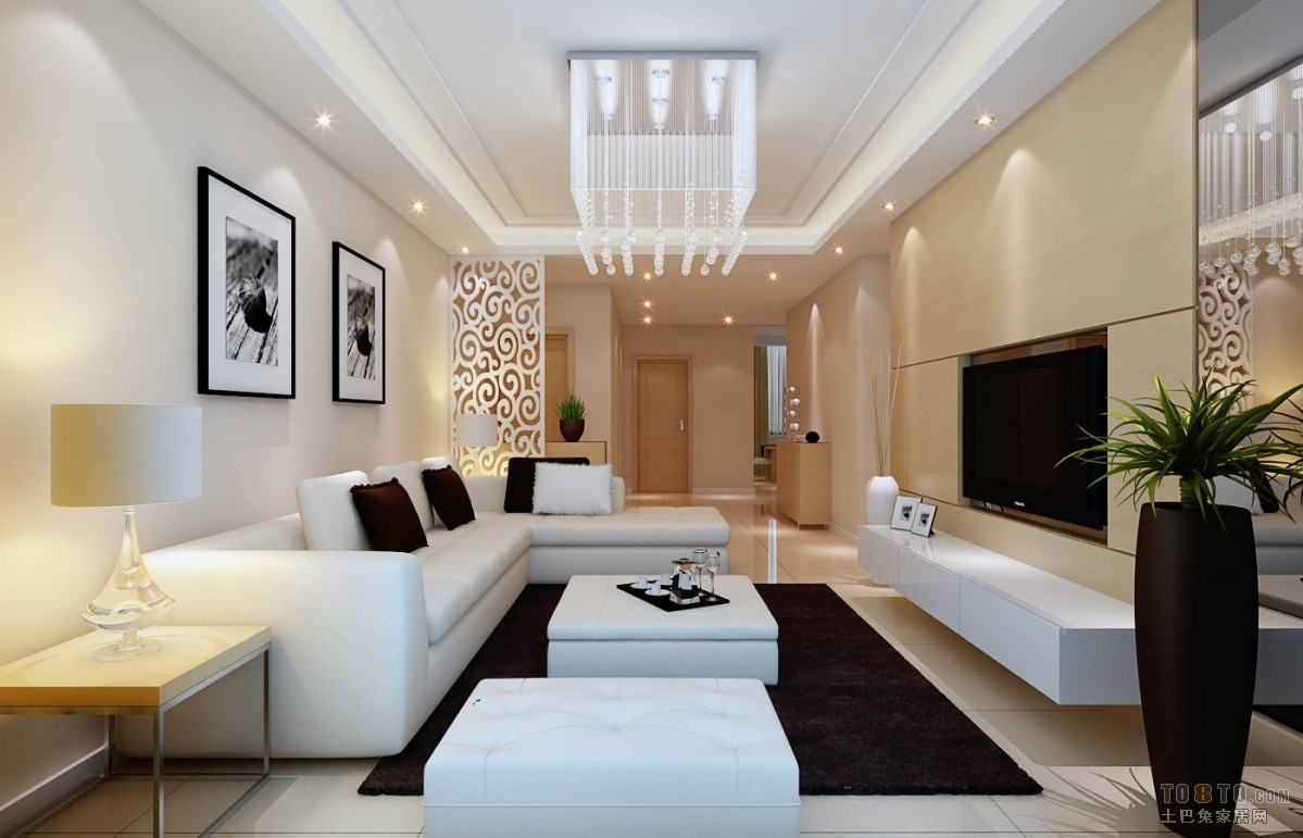 现代简约风格客厅纯白色沙发设计效果图 – 设计本装修效果图