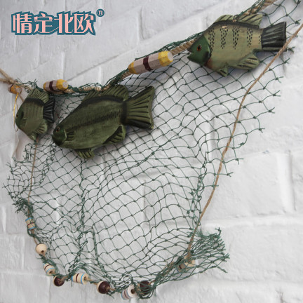 地中海 装饰 麻绳实木鱼 鱼网 渔网 壁饰 壁挂装