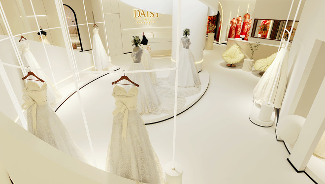 奶油风曲线柔美的婚纱礼服馆空间设计